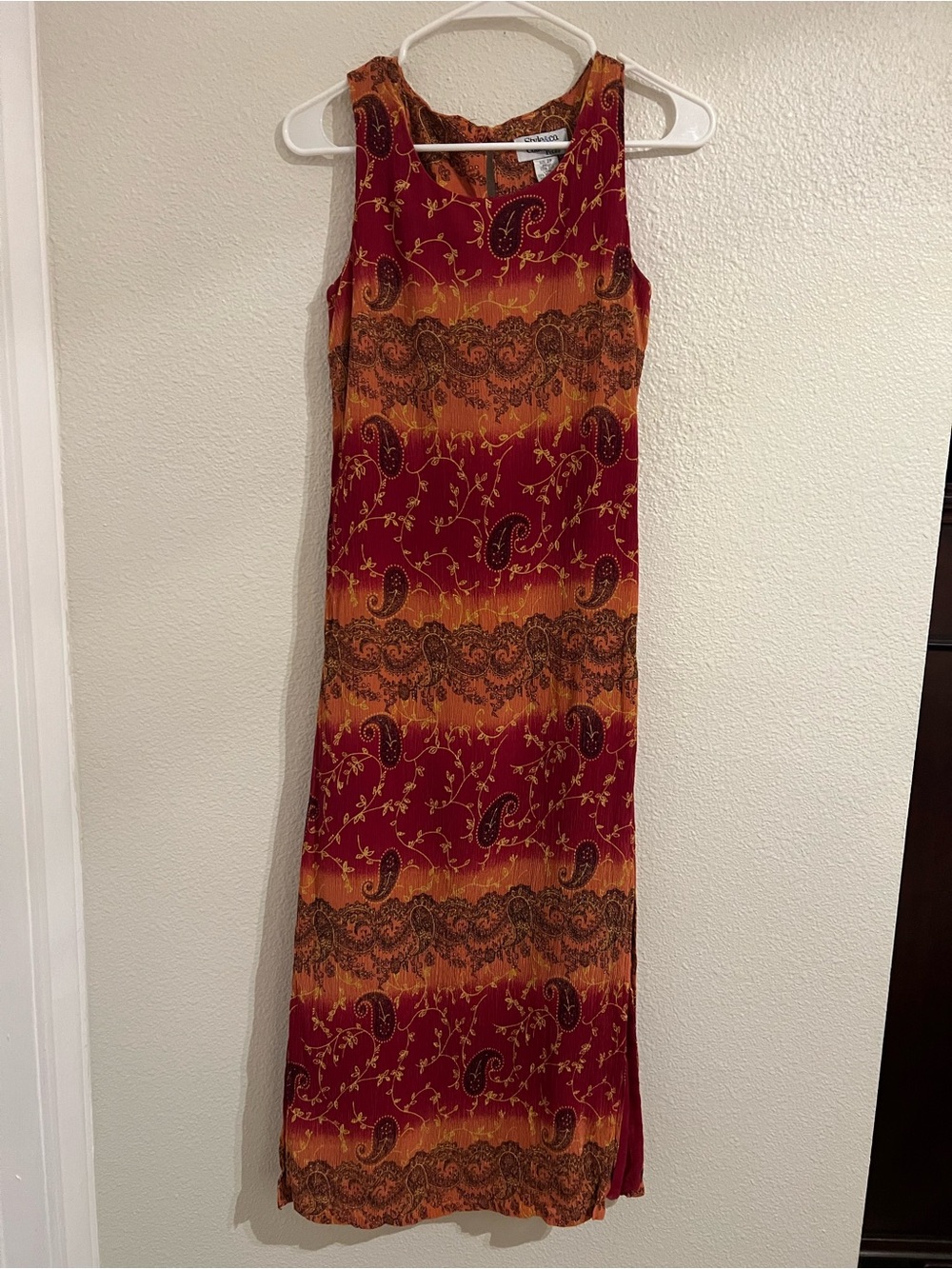 Style & Co. Sleeveless Paisley Maxi Dress in Burgundy and Orange